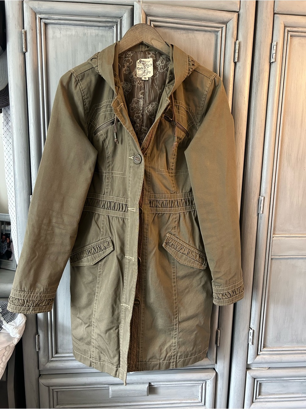Tulle Olive Utility Trench Coat with Hood